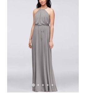 David’s Bridal soft mesh halter long dress.